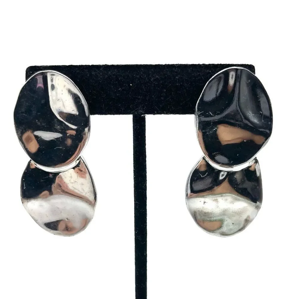 Silver Tone Double Disk Dangle Earrings